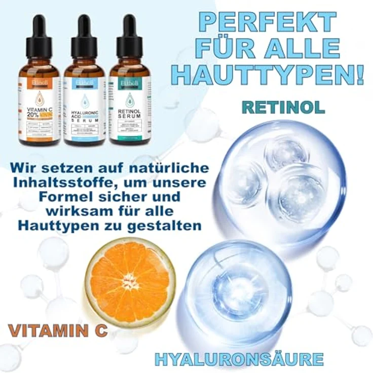 P-Beauty Cosmetic Accessories Gesichtsserum Set, Vitamin C, Hyaluron & Retinol, Anti-Aging, 60ml, Aufhellend, feuchtigkeitsspendend, ohne fettige Rückstände – Bild 4