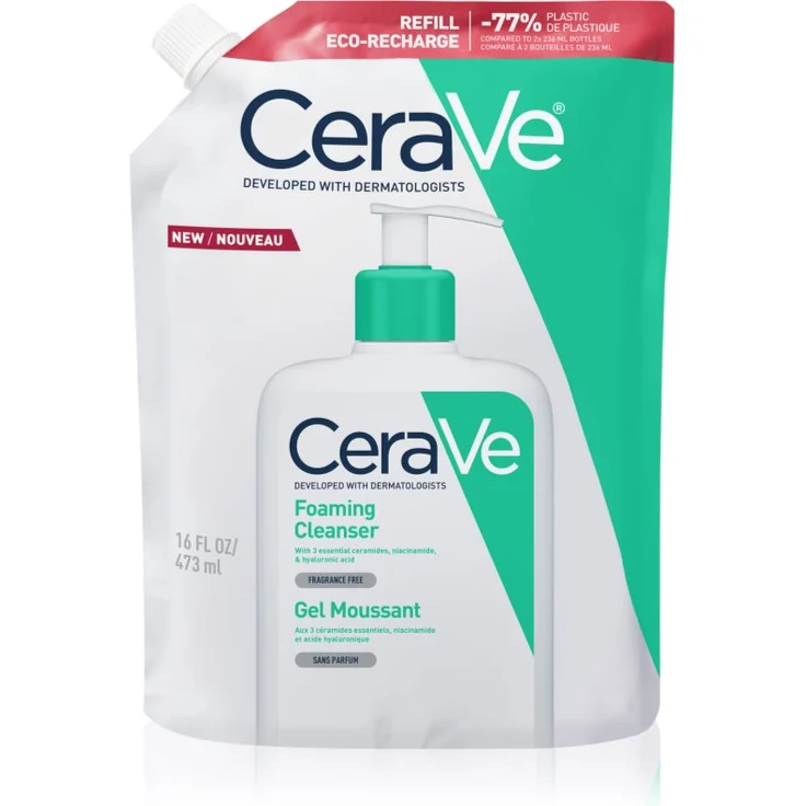 CeraVe Refill Foaming Cleanser, Reinigungsschaumgel für normale bis fettige Haut, 473 ml, parfümfrei, dermatologisch getestet