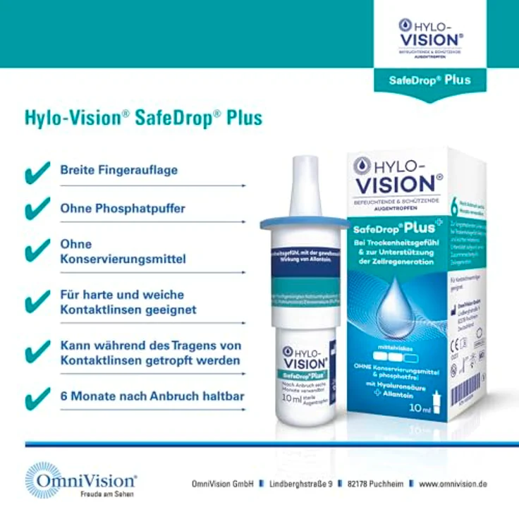 Hylo-Vision SafeDrop Plus Augentropfen – Bei trockenen und gereizten Augen, unterstützt die Zellregeneration, mittelviskos, konservierungsmittelfrei, geeignet bei Kontaktlinsen, 10 ml – Bild 3