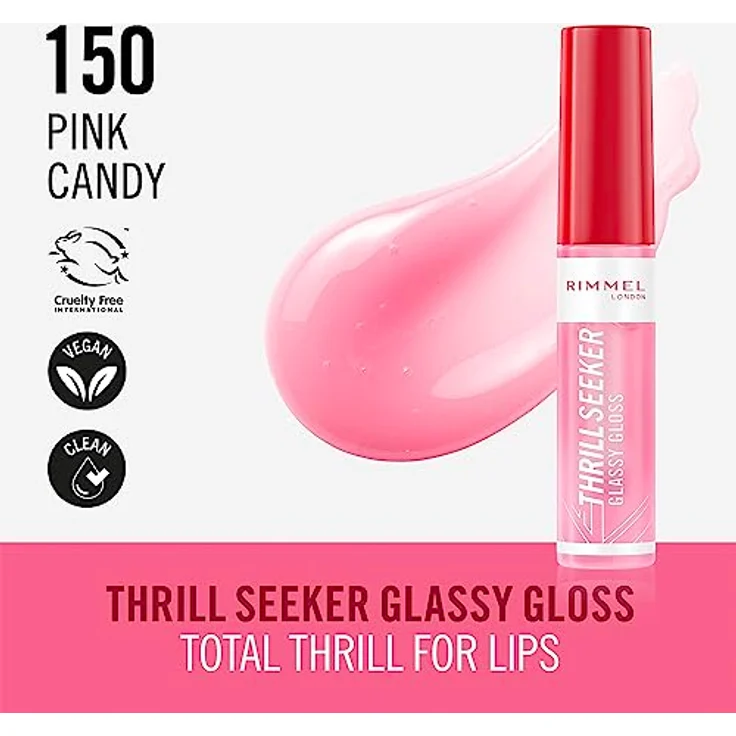 Rimmel London Thrill Seeker Glassy Gloss Lipgloss Pink Candy 10 ml - Vegan, Glutenfrei & Voluminös – Bild 2