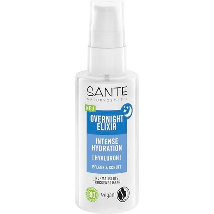 SANTE Naturkosmetik Overnight Elixir Intense Hydration - 75 ml - Mit Hyaluron & Bio-Aloe Vera - Leave-In-Pflege für trockenes Haar - Vegan & NaTrue-zertifiziert