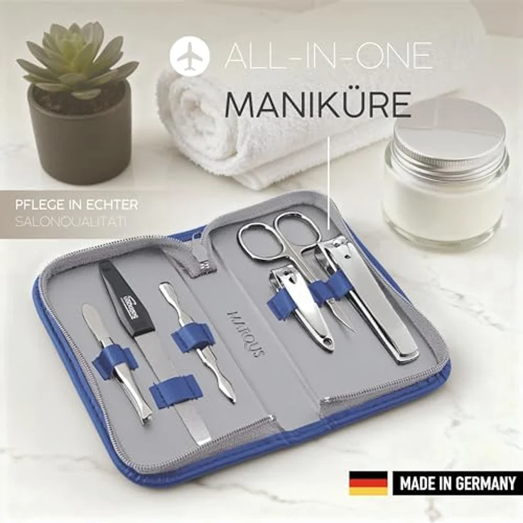 marQus Maniküre Set Solingen, 6-teiliges Nagelset mit Kunst-Leder Etui, glanzvernickeltem Stahl für Damen und Herren, ideal für Reisen – Bild 5