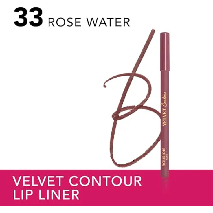 Bourjois Velvet Contour Lippenstift, 33 Rosenwasser, cremige Textur, präzise Anwendung, mit Sheabutter und Traubenkernöl, hält bis zu 8 Stunden, kein Verwischen, 1,14 g – Bild 2