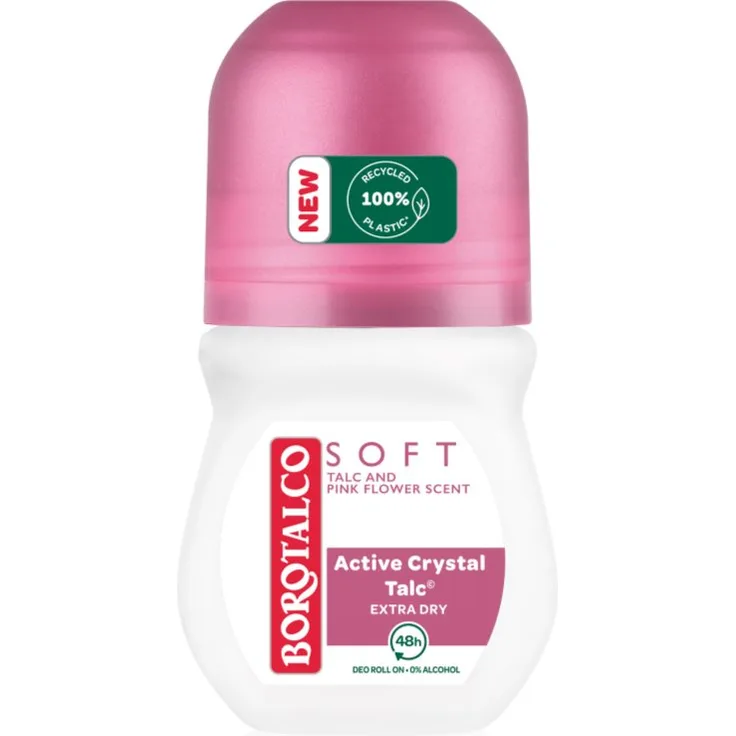 Borotalco Soft Talc & Pink Flower, alkoholfreies Deo Roll-On für Damen, 50 ml, langanhaltender Schutz gegen Körpergeruch