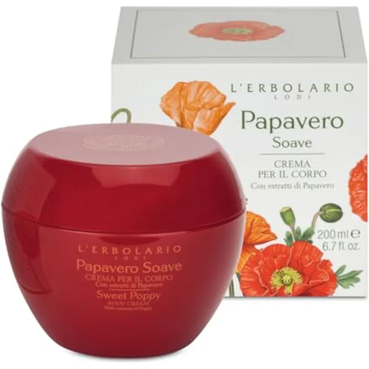 L'Erbolario Klatschmohn Körpercreme, Straffende und Feuchtigkeitsspendende Creme, Geeignet für Trockene Haut, Duftend, 200 ml