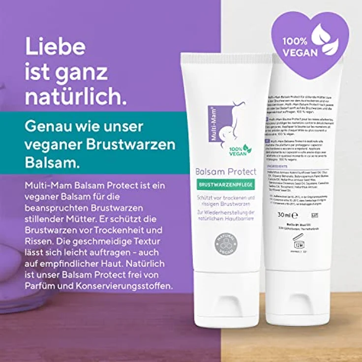 Multi-Mam Balsam Protect beruhigt und schützt trockene und rissige Brustwarzen während und vor der Stillzeit, Brustwarzencreme stillen, 30 ml Tube – Bild 2