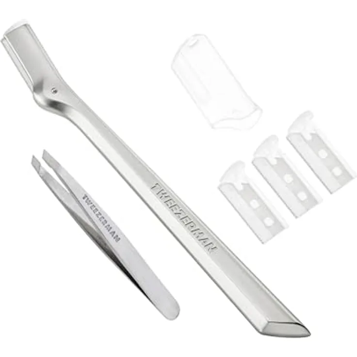 Tweezerman Facial Razor Set, Gesichtshaarrasierer mit rostfreien Edelstahlklingen und 3 Ersatzklingen, Damen 2 ct