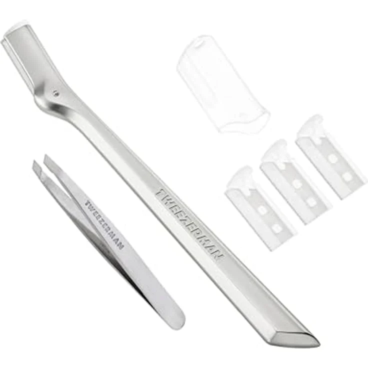 Tweezerman Facial Razor Set, Gesichtshaarrasierer mit rostfreien Edelstahlklingen und 3 Ersatzklingen, Damen 2 ct – Bild 1