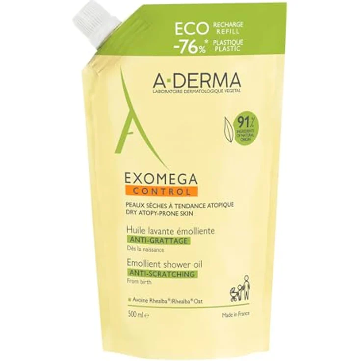 A-Derma EXOMEGA CONTROL Duschöl Nachfüllpackung, 500 ml Duschgel - Dermokosmetik aus der Apotheke, hochwertige kosmetische Stoffe, Deutschland – Bild 1