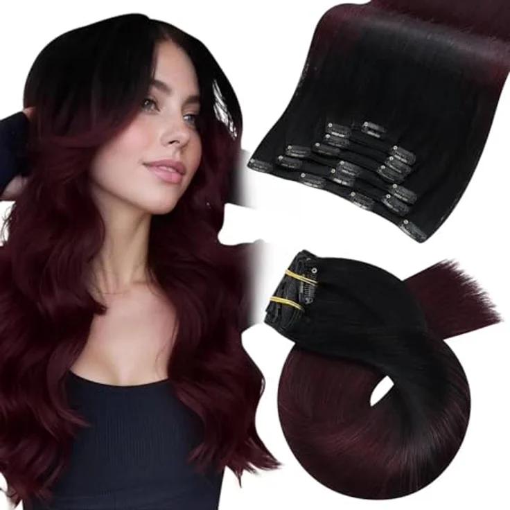 Moresoo Clip in Extensions Echthaar, 50 cm, 120 g, weiches glattes Haar, 7 Stück, vielseitig einsetzbar – Bild 1