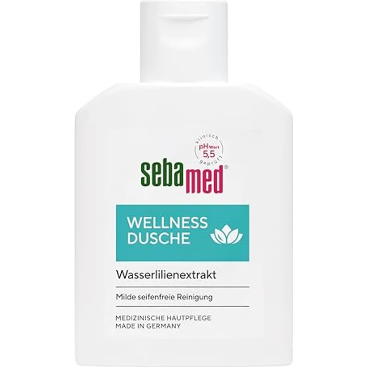 Sebamed Wellness Dusche 50 ml, Duschgel für empfindliche Haut mit Wasserlilienextrakt und Allantoin, in praktischer Reisegröße