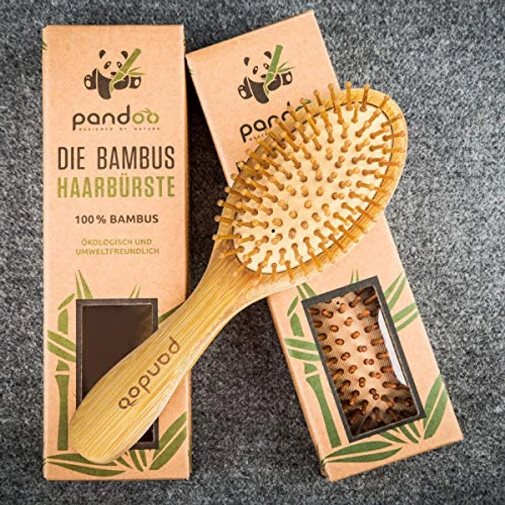 pandoo Bambus Haarbürste mit Naturborsten - Vegan - Natur-Bürste mit Bambusborsten für natürlich schöne Haare für Männer, Frauen & Kinder - Detangler – Bild 3