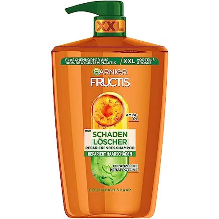 Garnier Fructis Schadenlöscher reparierendes Shampoo für geschädigtes Haar XXL, Mit Amla-Öl und pflanzlichen Keraproteinen für weniger Spliss, Maxi Format, 1000ml
