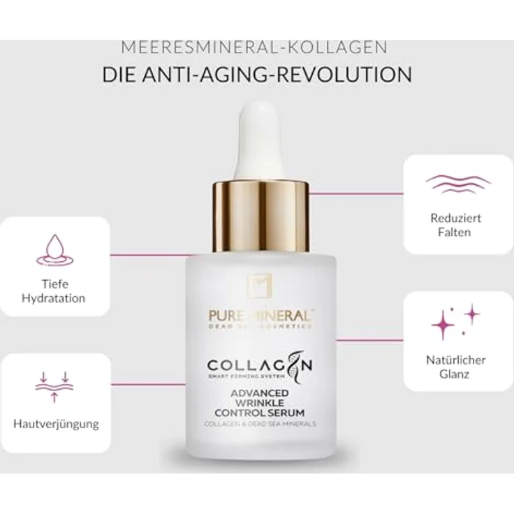 M PURE MINERAL DEAD SEA COSMETICS Pure Mineral - Fortgeschrittenes Faltenkontrollserum mit Kollagen - Totes Meer Mineralien, Faltenreduktion, Straffung, 30ml - Ohne Silikone, Sulfate, Parabene – Bild 2