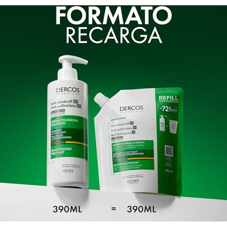 Vichy Dercos Anti-Dandruff Shampoo, 390 ml, gegen Schuppen für trockenes Haar, reinigend und nährend – Bild 4