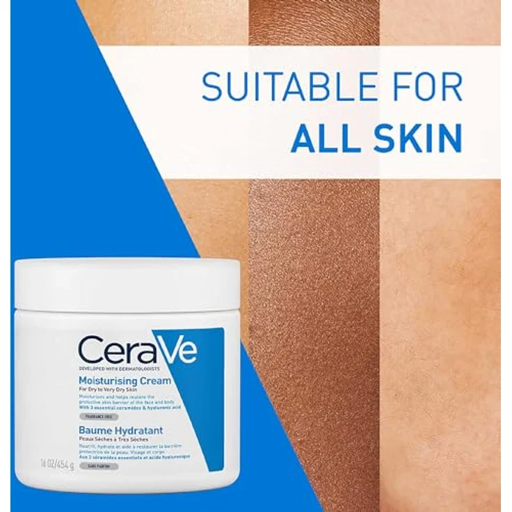 CeraVe Creme Gesicht & Körper Feuchtigkeitsspendende Creme 454 g mit feuchtigkeitsspendender Wirkung für trockene Haut – Bild 10