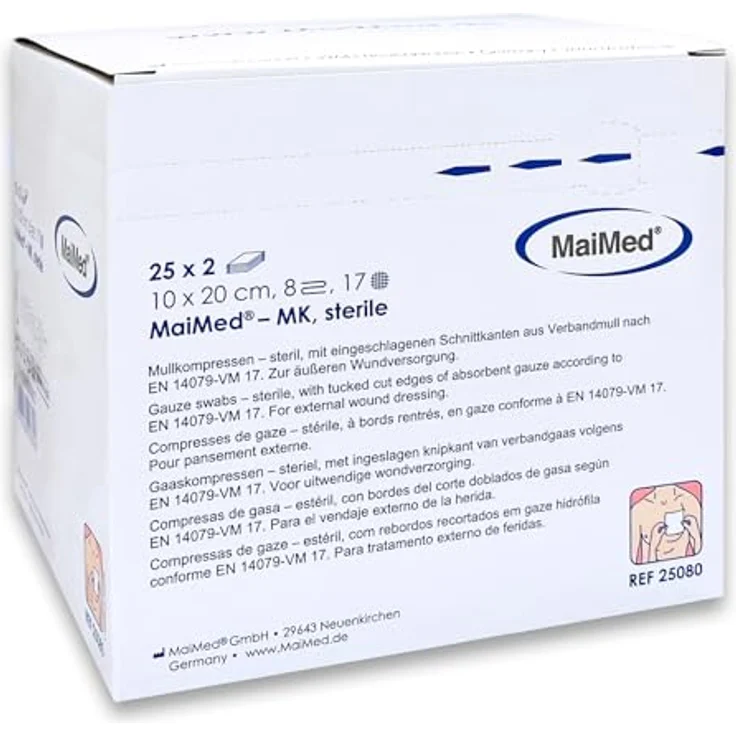 MaiMed Erste-Hilfe-Set MK, sterile 8-fach Mullkompressen aus 100% Baumwolle, 17-fädig, verschiedene Größen verfügbar – Bild 2