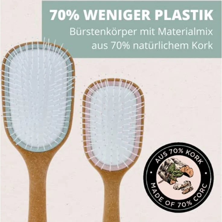 PARSA Beauty Nature Love Kork Haarbürste groß – Nachhaltige Wet & Dry Bürste für nasses und trockenes Haar – Haarbürste ohne Ziepen mit 70% Kork – Entwirrbürste Hair brushes – Bild 4