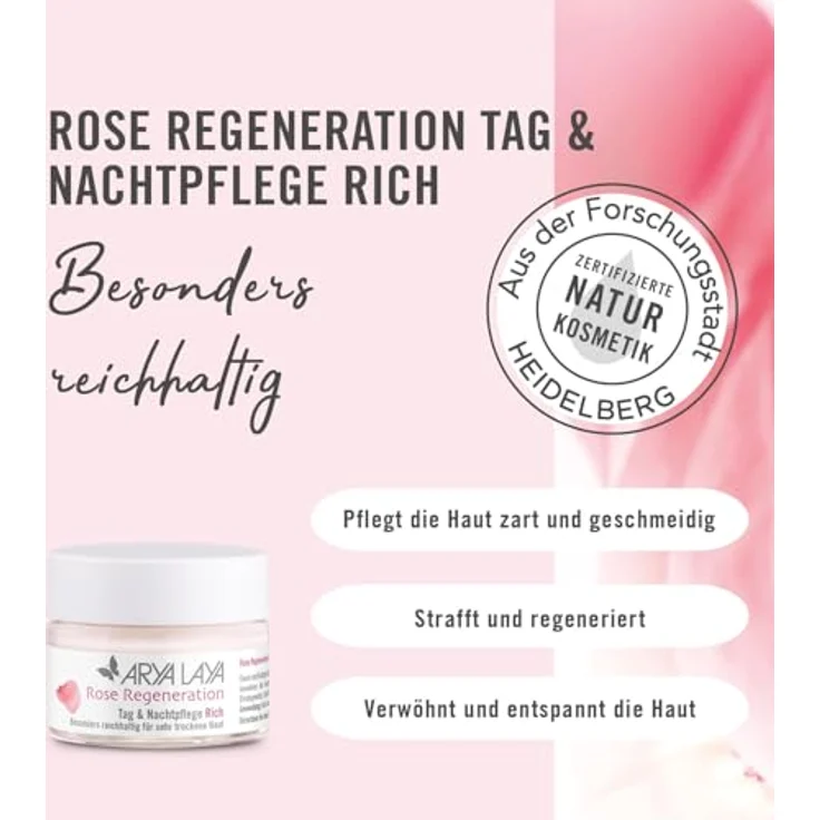 ARYA LAYA Rose Regeneration Tag & Nachtpflege RICH, 50 ml – Anti-Aging Creme mit Rosenblütenöl, ideal für sehr trockene Haut und Couperose, vegan – Bild 2