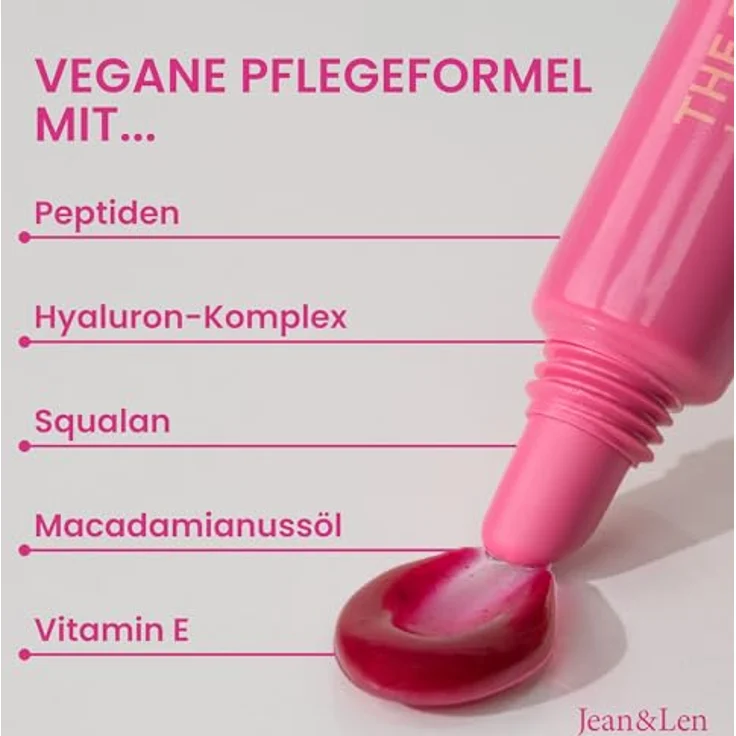 Jean & Len Lip Treatment Pink Pillow, leicht getönte Lippenpflege mit Gloss-Finish, Plumping-Effekt, Vanille-Aroma, vegan, 10 ml – Bild 2
