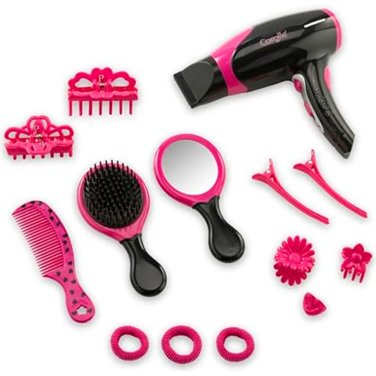 Corolle MaCorolle Haarstyling Set, 14 Teile, Stylingzubehör mit Fön, elektrischer Funktion, Bürste, Kamm, Spiegel, Haarclips und Gummis, ab 3 Jahre – Bild 1