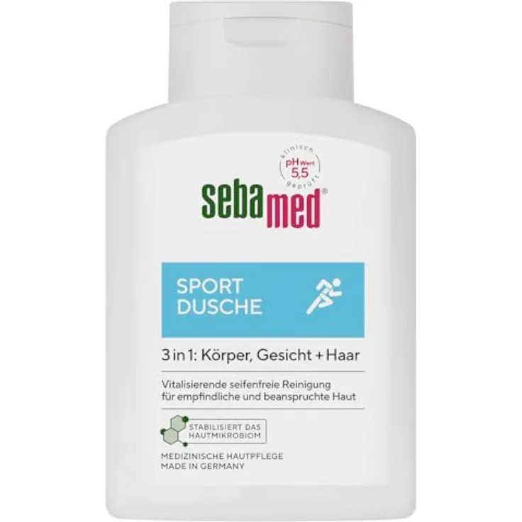 Sebamed Sport Dusche 3 in 1, 200 ml, für Körper, Gesicht und Haar, pH 5,5, dermatologisch getestet, vegan, ohne Mikroplastik und Silikone