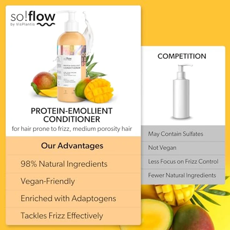 Vis Plantis So!Flow Protein-Emollient Conditioner, 400ml für mittelporiges und krauses Haar, vegan, mit Arganöl und Aloe Vera – Bild 5