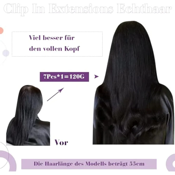 LaaVoo Haarverlängerung Clip in, Echthaar 7 Stück/105 g, 45 cm, doppelt, Weft Highlight, hellbraun/platinblond, Unisex – Bild 4