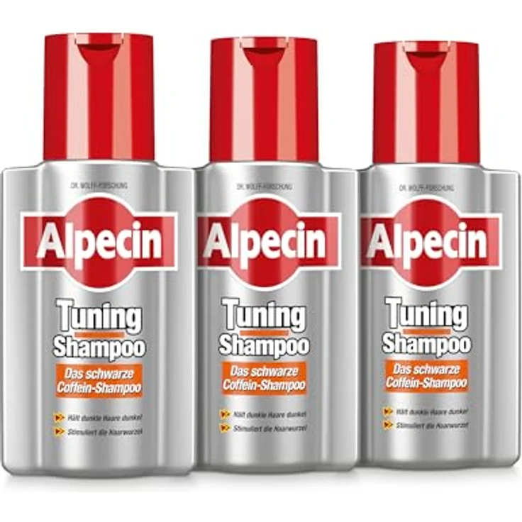 Alpecin Tuning-Shampoo, schwarzes Coffein-Shampoo für graue Haare, 3 x 200 ml - Kräftige Farbpigmente für dunkle Haare – Bild 1