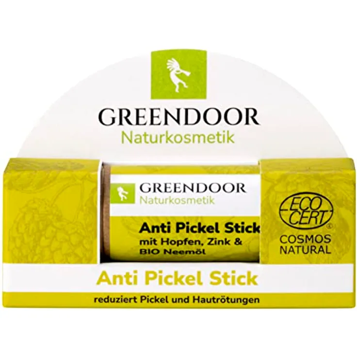 GREENDOOR Anti Pickel Stick 10g, schnelle Akut Hilfe bei Pickeln, Hautrötungen, unreiner Haut/natürliche Formel mit Bio Neemöl, auch für unterwegs, Natur pur