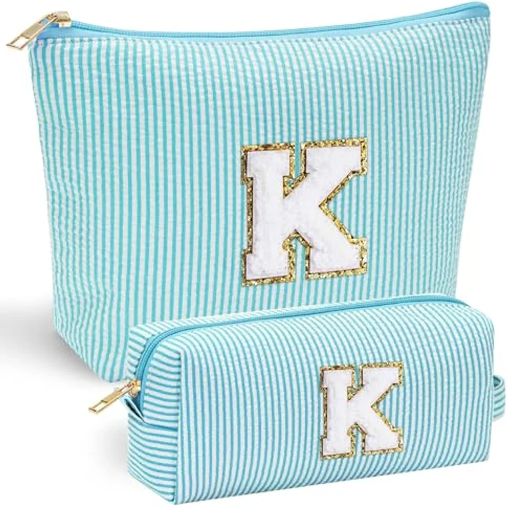 Parima Kosmetiktasche, Hellblau, 2-teilig mit personalisierbaren Initialen, große und kleine Make-up Aufbewahrungstasche für Frauen – Bild 1