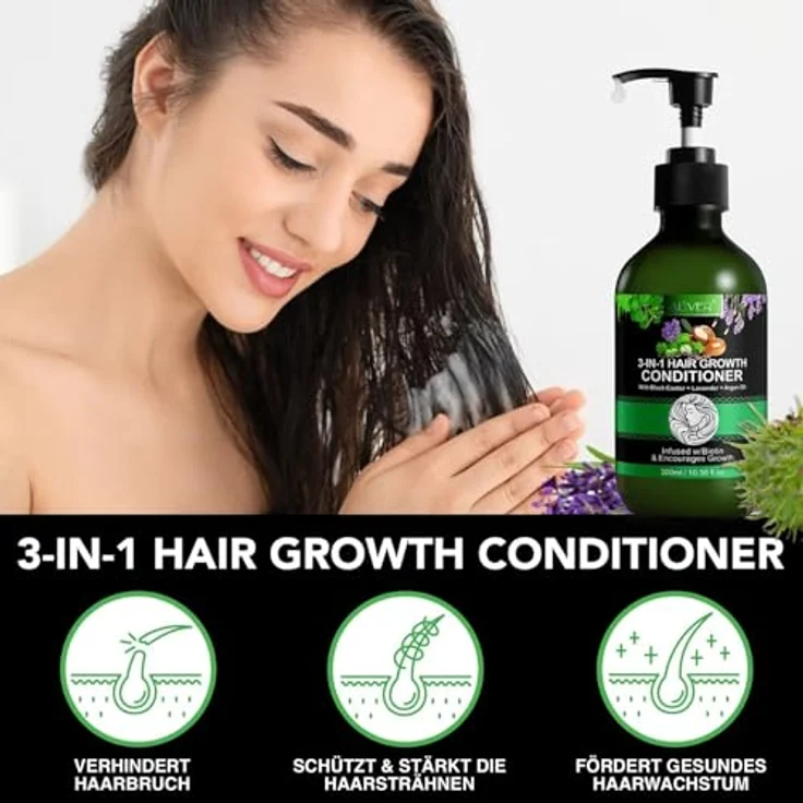 P-Beauty Cosmetic Accessories 3in1 Conditioner & Spülung, 3 x 300ml, mit Rizinus, Lavendel & Arganöl, regenerierend, fördert Haarwachstum, schützt vor Spliss, für alle Haartypen – Bild 3