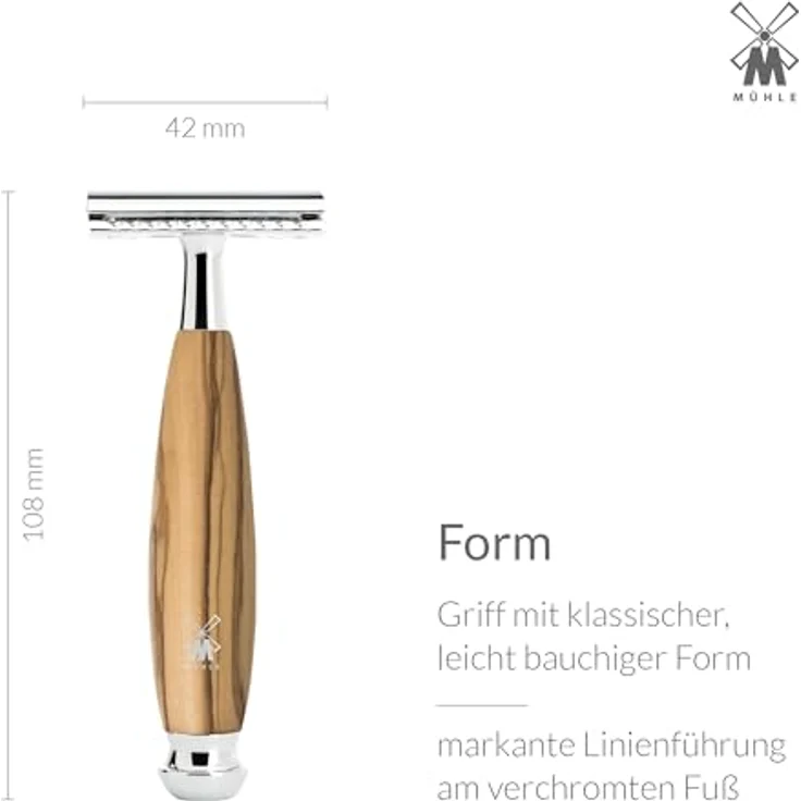 Mühle Rasierhobel (R 330 SR) mit geschlossenem Kamm, Olivenholz Griff – Bild 7