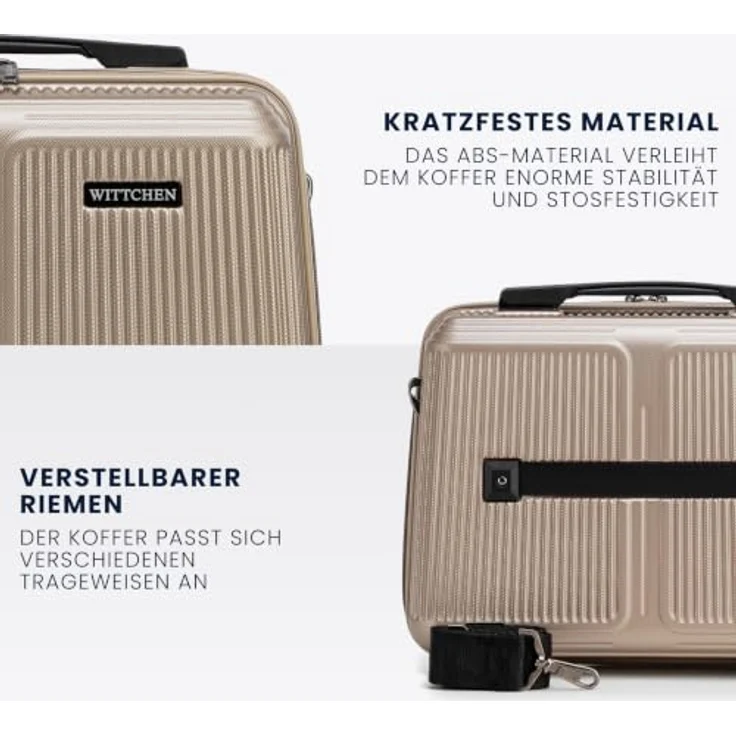WITTCHEN Stripes Line Kosmetiktasche, Hartschalenkoffer aus ABS mit bequemen Griff und Schultergurt, gold – Bild 3