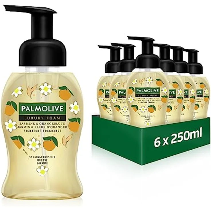 Palmolive Seife Luxury Foam Jasmine & Orangenblüte 6x250ml - Schaumseife für die sanfte Reinigung der Hände