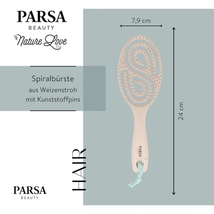 PARSA Beauty Haarbürste Spiralhaarbürste aus Weizenstroh, Natürlicher Materialmix aus Weizenstroh und Kunststoff – Bild 2