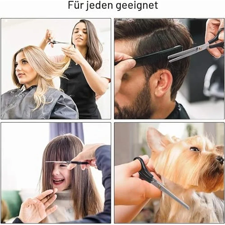 URAQT Friseurschere Set, 3-teiliges Profi Set mit Haarschneider & Effilierschere, scharfe Klingen für Männer, Frauen, Kinder und Haustiere, schwarz – Bild 3