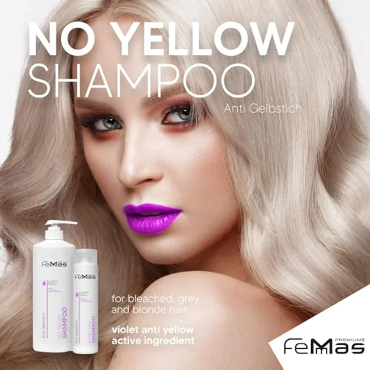 Femmas No Yellow Shampoo (1000ml) - Anti-Gelbstich-Wirkstoffe für blondiertes, graues und aufgehelltes Haar – Bild 5