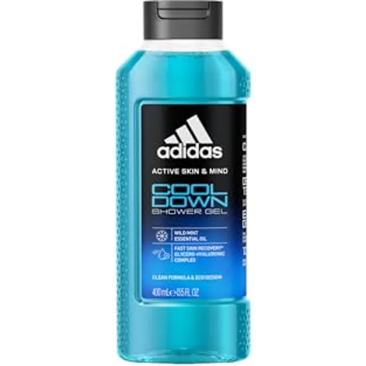 Adidas Active Skin & Mind Cool Down Shower Gel, Herren-Duschgel, 400 ml - mit ätherischen Ölen der wilden Minze - 100% recycelte Flasche