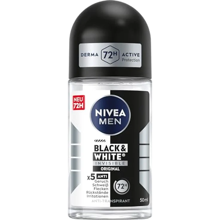 NIVEA MEN Black & White Invisible Original Deo Roll-On, 72h Antitranspirant mit Anti-Flecken-Technologie, alkoholfrei, frischer Duft, 50 ml – Bild 1