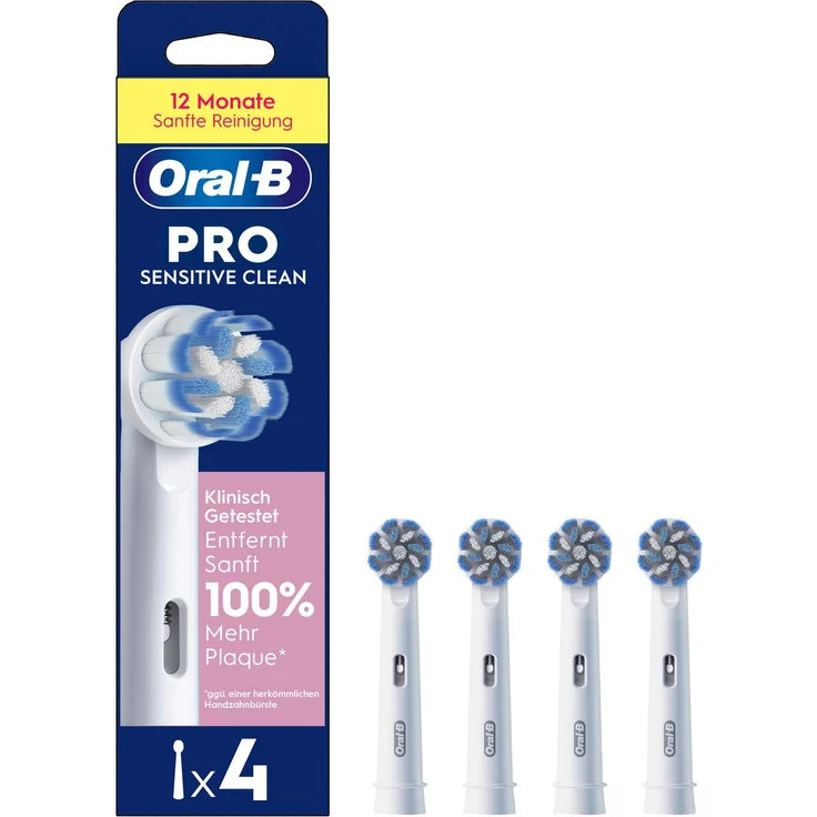 Braun Oral-B Pro Sensitive Clean, 4 Stück Aufsteckbürsten in Weiß, klinisch bestätigt, entfernt 10x besser Plaque