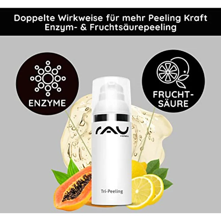 RAU Cosmetics Peeling Gesicht Enzympeeling & Fruchtsäurepeeling Tri-Peeling 50 ml - Gesichtspeeling mit Papaya & Weißer Tee - Anti-Aging, Tiefenreinigung, Anti-Pickel - Aufhellung von Pigmentflecken – Bild 2