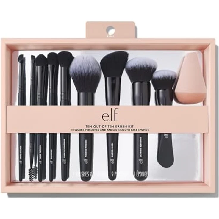 e.l.f. Ten Out Of Ten Brush Set, 10-teiliges Pinselset für Gesicht, Augen und Augenbrauen, mit synthetischen Borsten, vegan und tierversuchsfrei – Bild 3