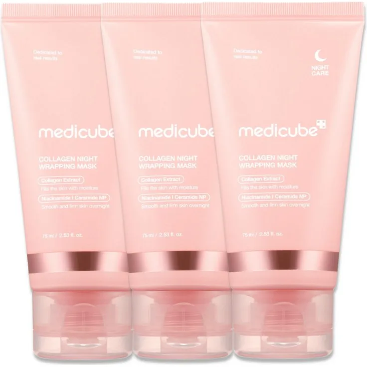 Medicube Collagen Night Wrapping Mask, 75ml, 3-tlg., Anti-Aging, spendet Feuchtigkeit, nährende Nachtpflege, peel-off Maske