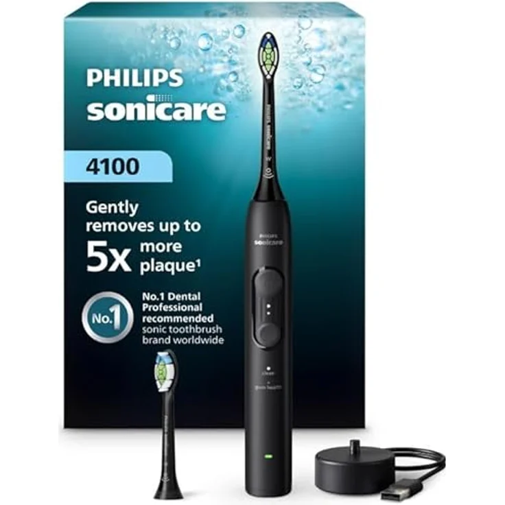 Philips Sonicare 4100 HX4042/52, elektrische Schallzahnbürste mit Plaque-Entfernung, schwarz – Bild 1