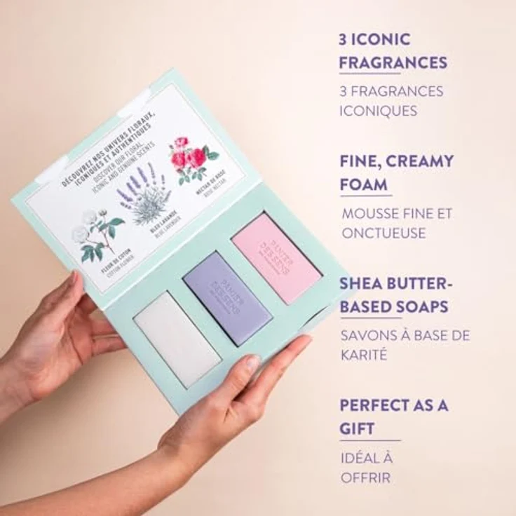 Panier des Sens Seife Geschenkset, 3 Stück je 100 g, mit Baumwolle, Rose & Lavendel, 97% natürliche Inhaltsstoffe, natürlich & vegan – Bild 2