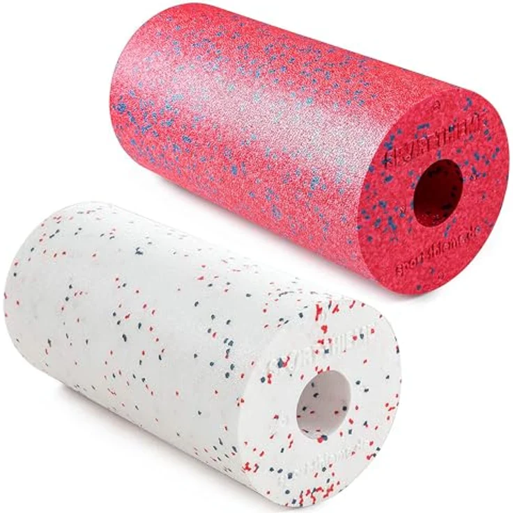 Sport-Thieme Faszienrolle The Roll, Massagegerät für Selbstmassage und Regeneration, weich, rot mit blauen Sprenkeln, 30 cm lang, 15 cm Durchmesser – Bild 1