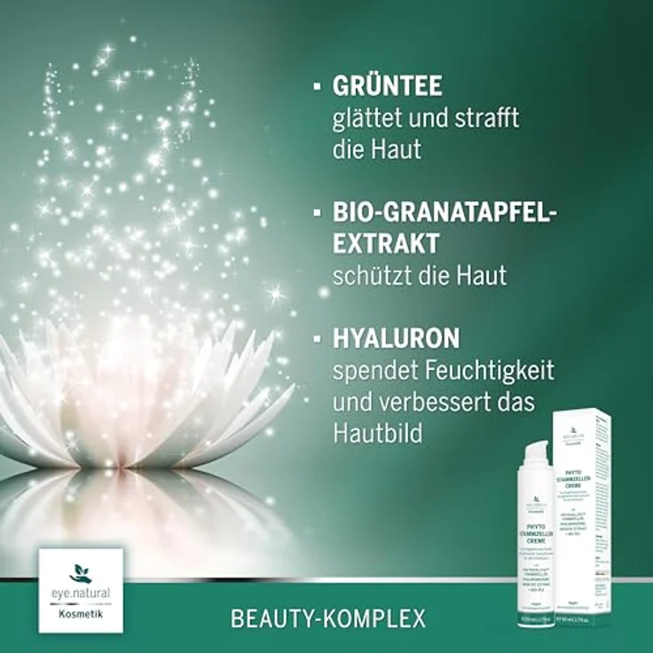 EYE CARE COMPANY Eye Natural Anti-Aging Stammzellencreme, vegane Augencreme mit Aloe Vera, Granatapfel-Öl, Hyaluron und Grüntee-Extrakt, 50ml, gegen Tränensäcke und Augenringe – Bild 4