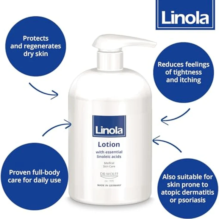 Linola Hautmilch - 500 ml im Spender | Körperlotion für trockene, beanspruchte und zu Neurodermitis neigende Haut, medizinische Hautpflege, dermatologisch getestet – Bild 2