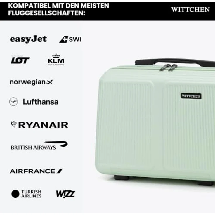 WITTCHEN Stripes Line Kosmetiktasche, Hartschalenkoffer aus ABS mit Shoulder Strap, mintgrün, zwei Fächer und Unterteilungen – Bild 5